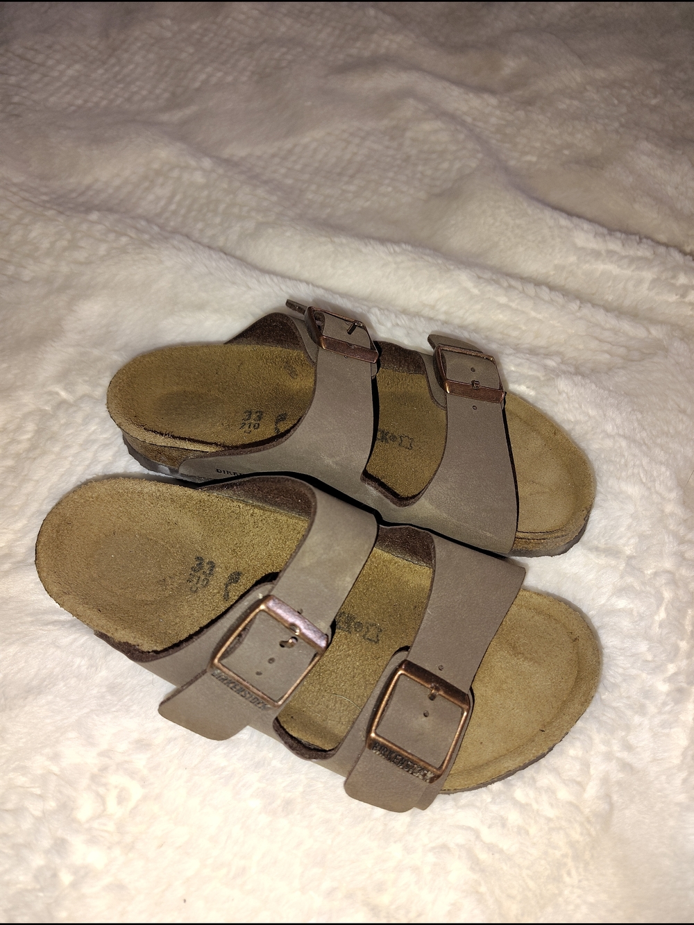 Birkenstock Kids Brown Double Strap Sandals with Rose Gold Buckles
